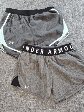 Under Armour Athletic Shorts Womens Small Lot of 2 Gray Elastic Waist Gym
